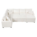 Sectional Sofa Pull-Out Sofa Bed Sleeper With A Storage Ottoman, Three Pillows And Charging Devices For Living Room