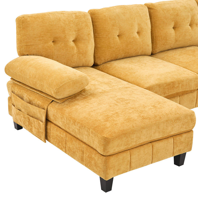 U-Shaped Sectional Sofa 103.5" Black Chenille Fabric Couch With Dual Chaise Lounges, Storage Pockets, Armrest Pillows
