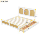 Queen Size Wood Storage Platform Bed with 2 Drawers, Rattan Headboard and Footboard, White