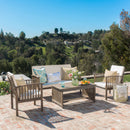 4 Piece Outdoor Chat Set With Water Resistant Cushion And Wood Frame - Cream / Gray