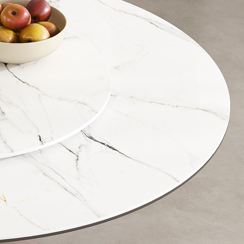 Round Dining Table With 360° Rotating Lazy Susan For Dining Room & Kitchen, 6 Chairs - White