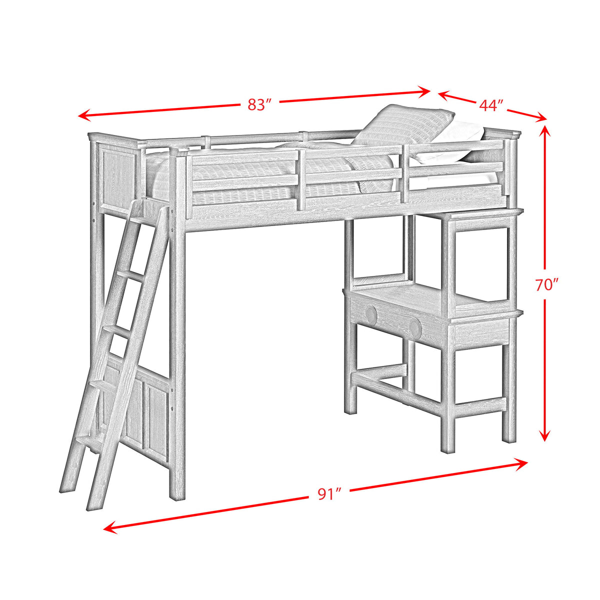 Hampton Kids Loft Bed With Ladder And Desk With Speaker in Black by Elements International, view 15