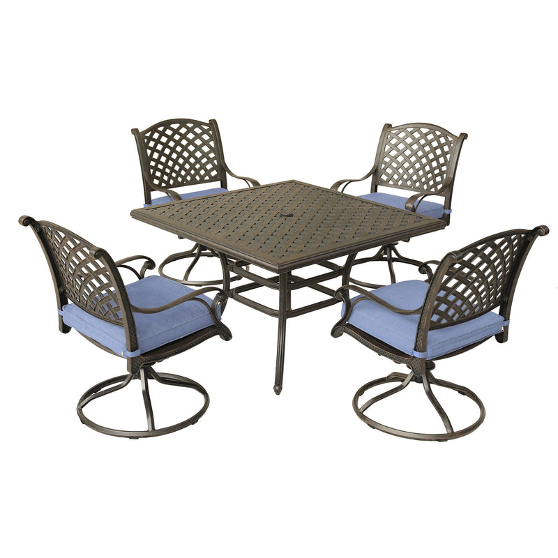 Square 4 Person 43.19" Long Aluminum Dining Set With Cushions