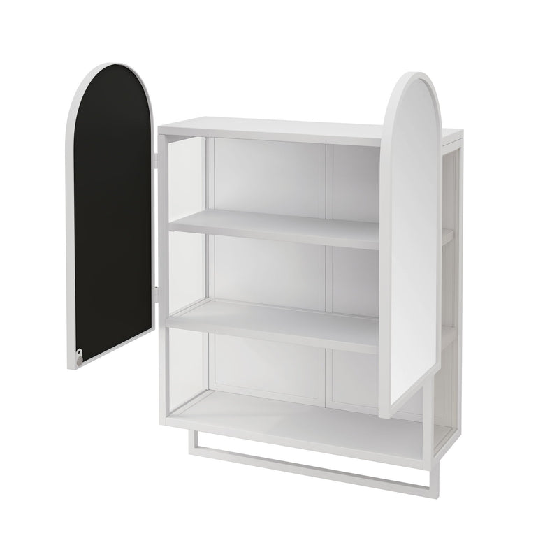 Double Arched Mirror Wall Cabinet With 2 Doors, Featuring Adjustable Shelves And Towel Rack