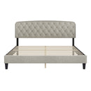 King size Adjustable Headboard with Fine Linen Upholstery and Button Tufting for Bedroom,  Wave Top  cream White