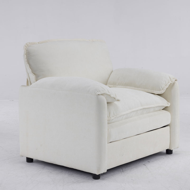 Oversized Reading Armchair With Thick Cushions, High Back Support