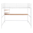 Full Metal Loft Bed with Desk and Shelve, White