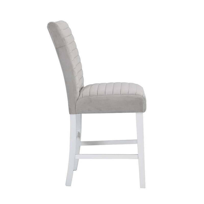 Elizaveta - Counter Height Chair (Set of 2) - Gray Velvet, Faux Crystal Diamonds &White High Gloss Finish - Atlantic Fine Furniture Inc