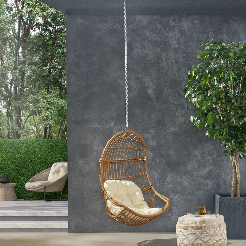 Rustic Hanging Basket Chair With Cushion
