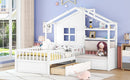 House Bed With Sofa, Kids Platform Bed With 2 Drawers And Storage Shelf
