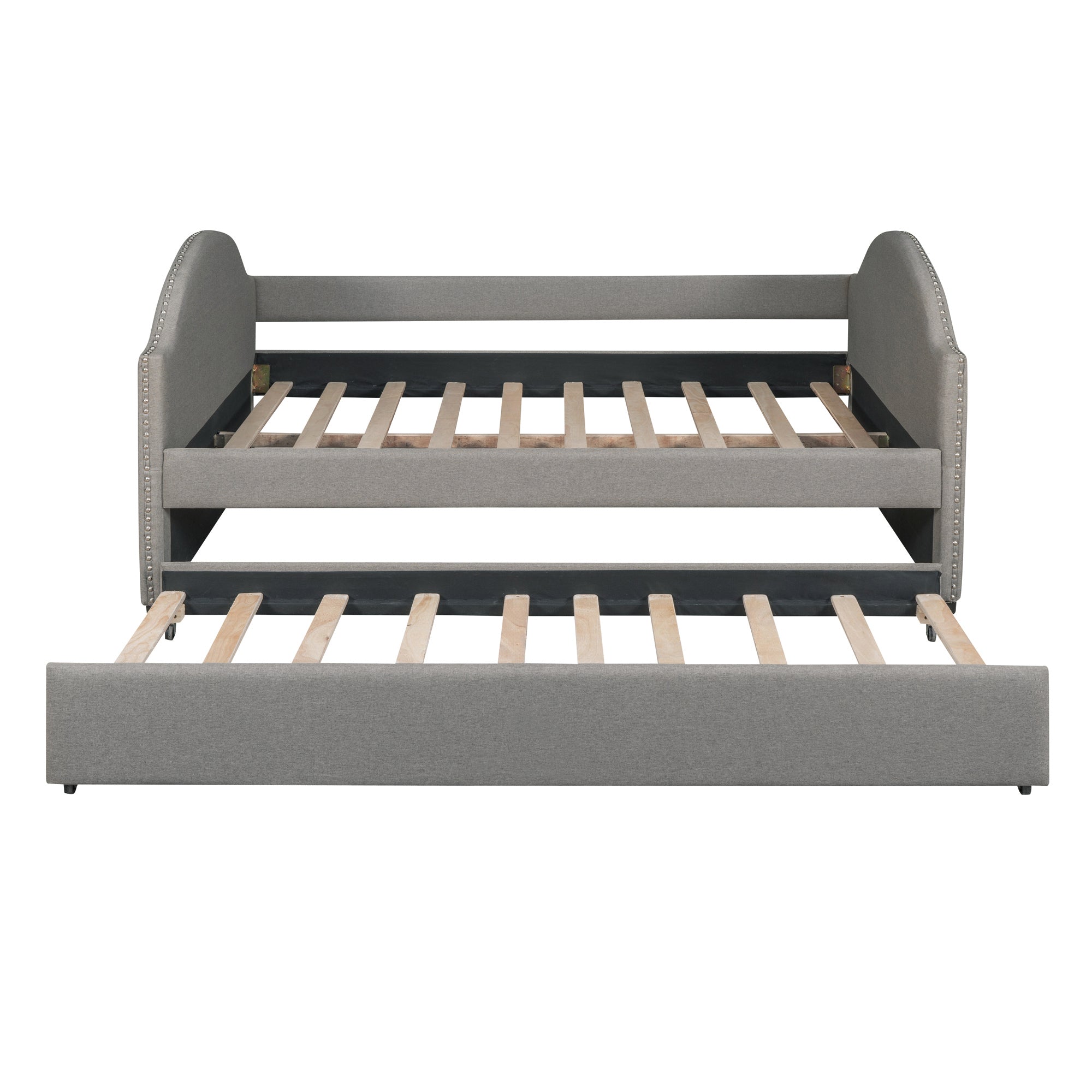 Full size Upholstered Daybed with Twin Size Trundle, Wood Slat Support, Gray(OLD SKU :LP000118AAE)