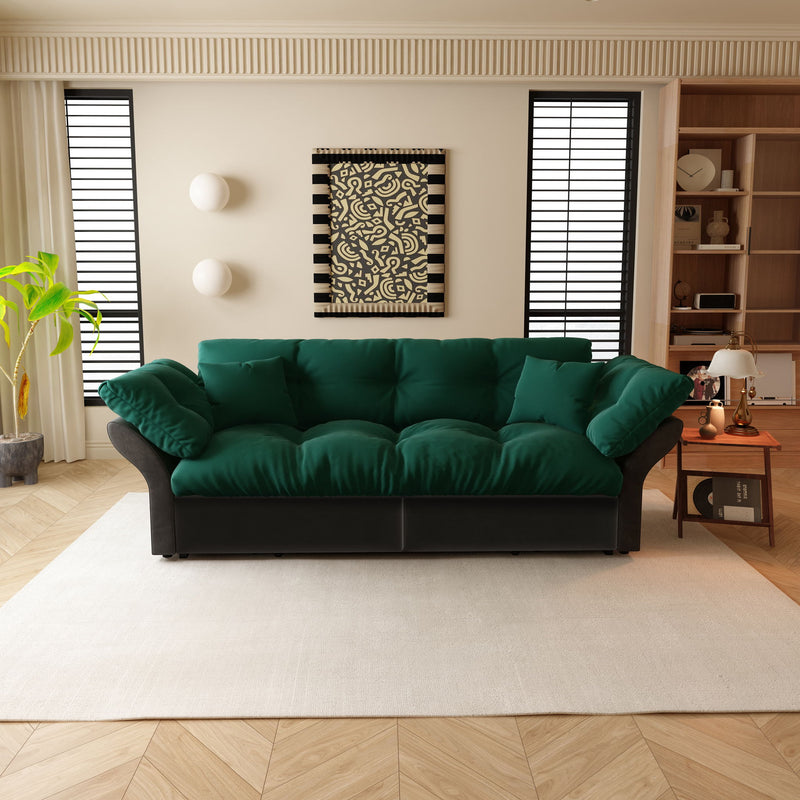 Queen Pull Out Sofa Bed, 3 In 1 Convertible Sleeper Tufted With 2 Soft Pillows