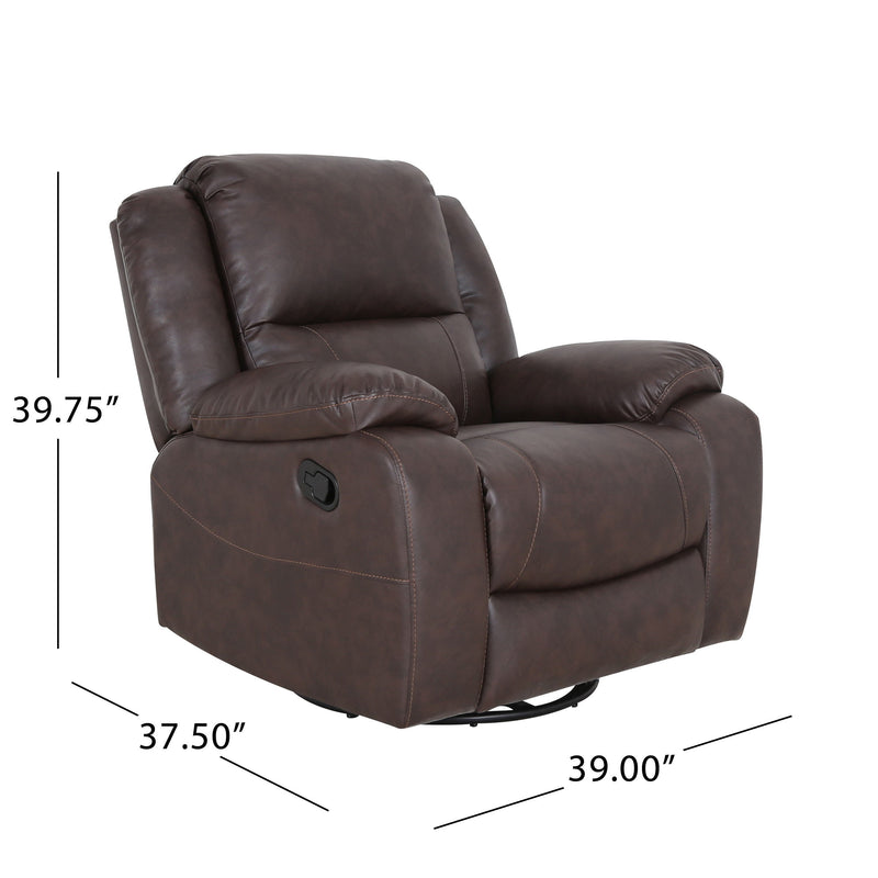 Wide - Faux Leather Manual Swivel Standard Recliner - Dark Brown