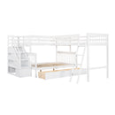 Solid L Shaped Bunk Bed With 3 Drawers, Ladder And Staircase