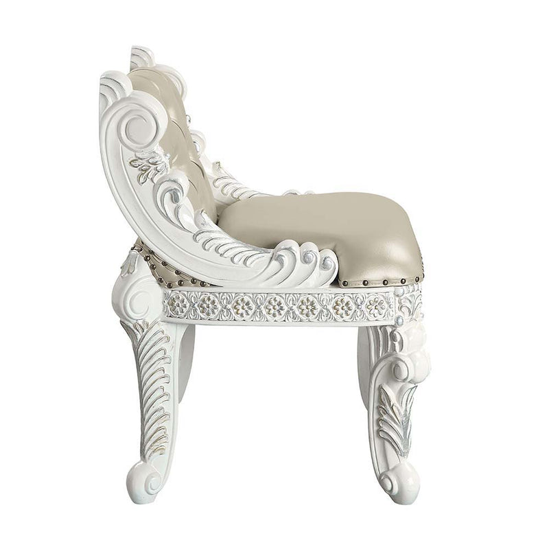 Vanaheim - Vanity Stool - Beige PU & Antique White Finish - Atlantic Fine Furniture Inc