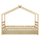 Twin Size  House-shaped Bed with Trundle,Natural