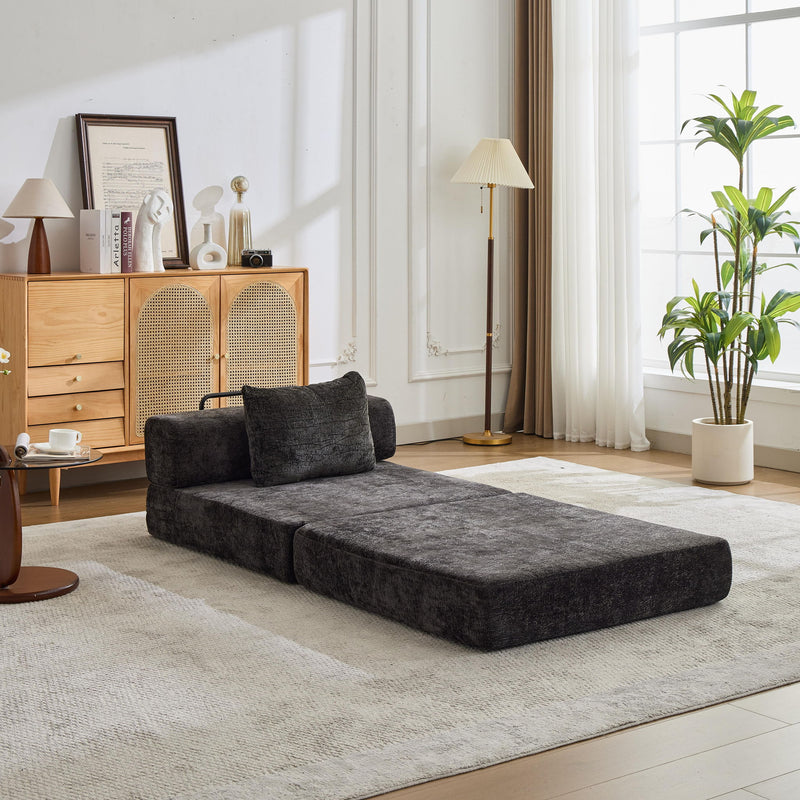 Convertible Floor Sofa Bed With Fixed Shape Frame For Living Room - Black