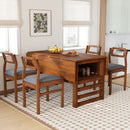 5 Piece Extendable Wood Square Dining Table Set With 2 Drop Leaves