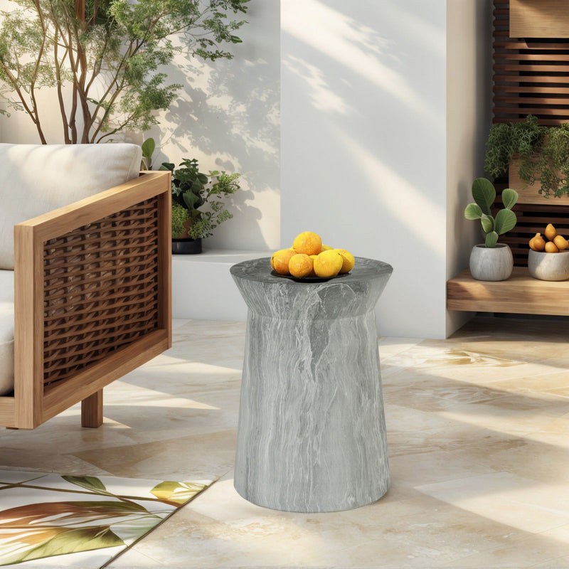 Round Outdoor End Table - Marble