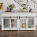 Large Dog Crate, Water Resistant Indoor Pets Furniture Double Dog Crates - Brown White