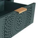 Hollow Carved 3 Drawer Dresser With Metal Handles, Storage Chest For Living Room Or Bedroom - Blackish Green