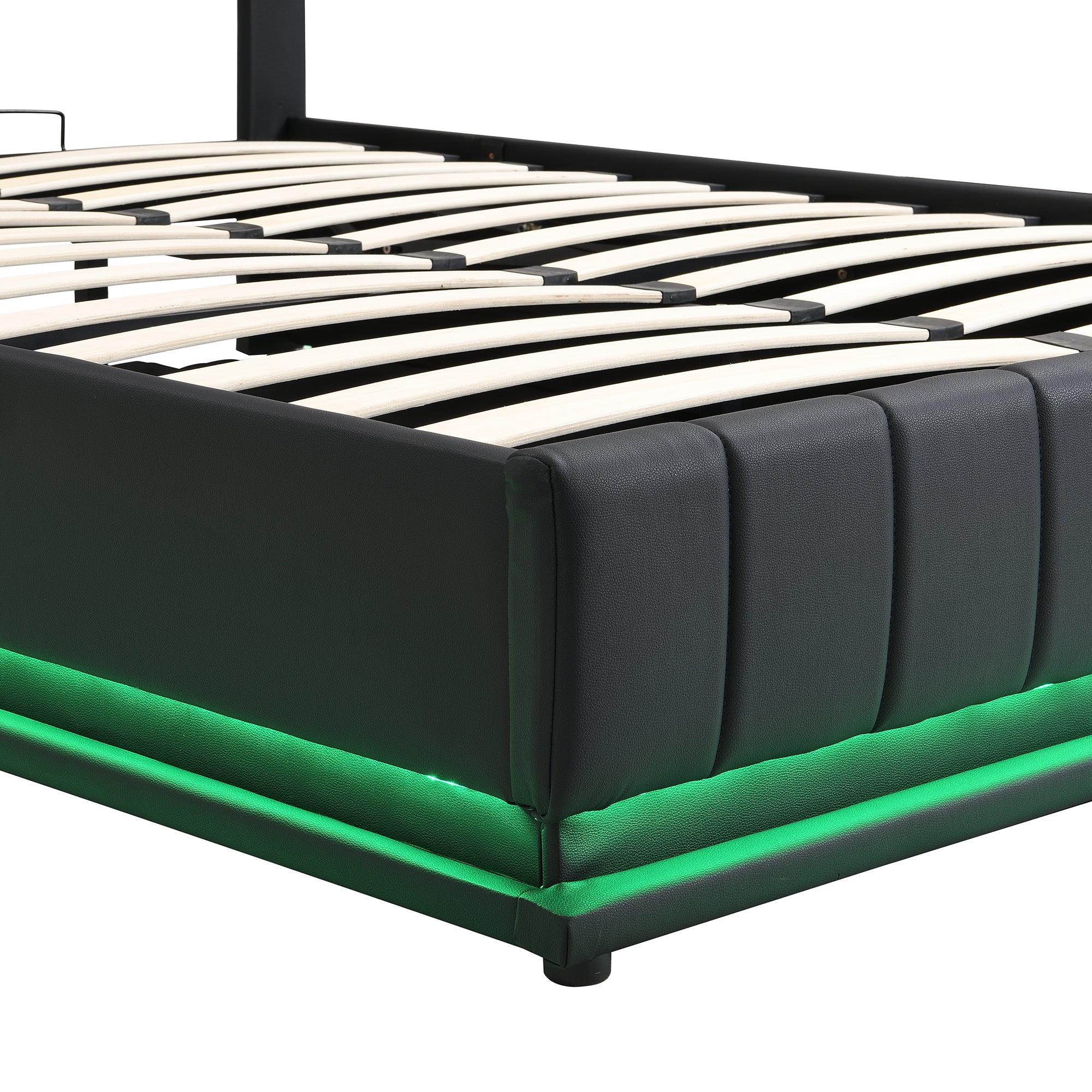 Full Size Upholstered Bed with Hydraulic Storage System and LED Light, Modern Platform Bed with Sockets and USB Ports, Black - Atlantic Fine Furniture Melbourne FL