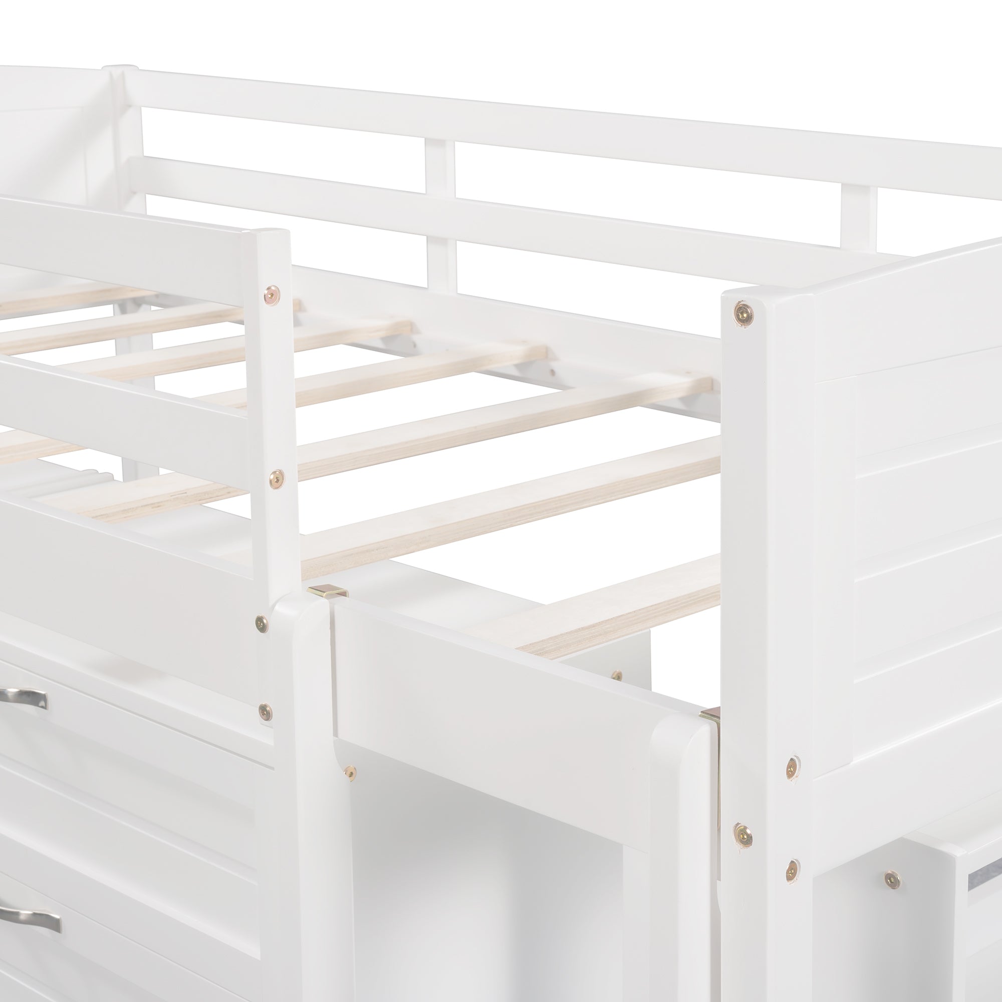 Low Twin Size Loft Bed with Cabinets, Shelves and Slide - White(OLD SKU :LP000503AAK) - Atlantic Fine Furniture Melbourne FL