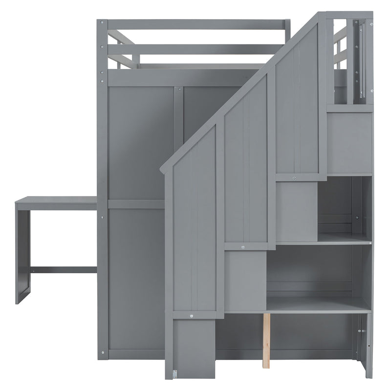 Loft Bed With Wardrobe, Desk And Shelves