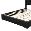 Upholstered Platform Bed With Strips - Black