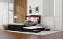 Full XL Size Platform Bed with Storage LED Headboard, Charging Station, Twin Size Trundle and 2 Drawers, Dark Brown
