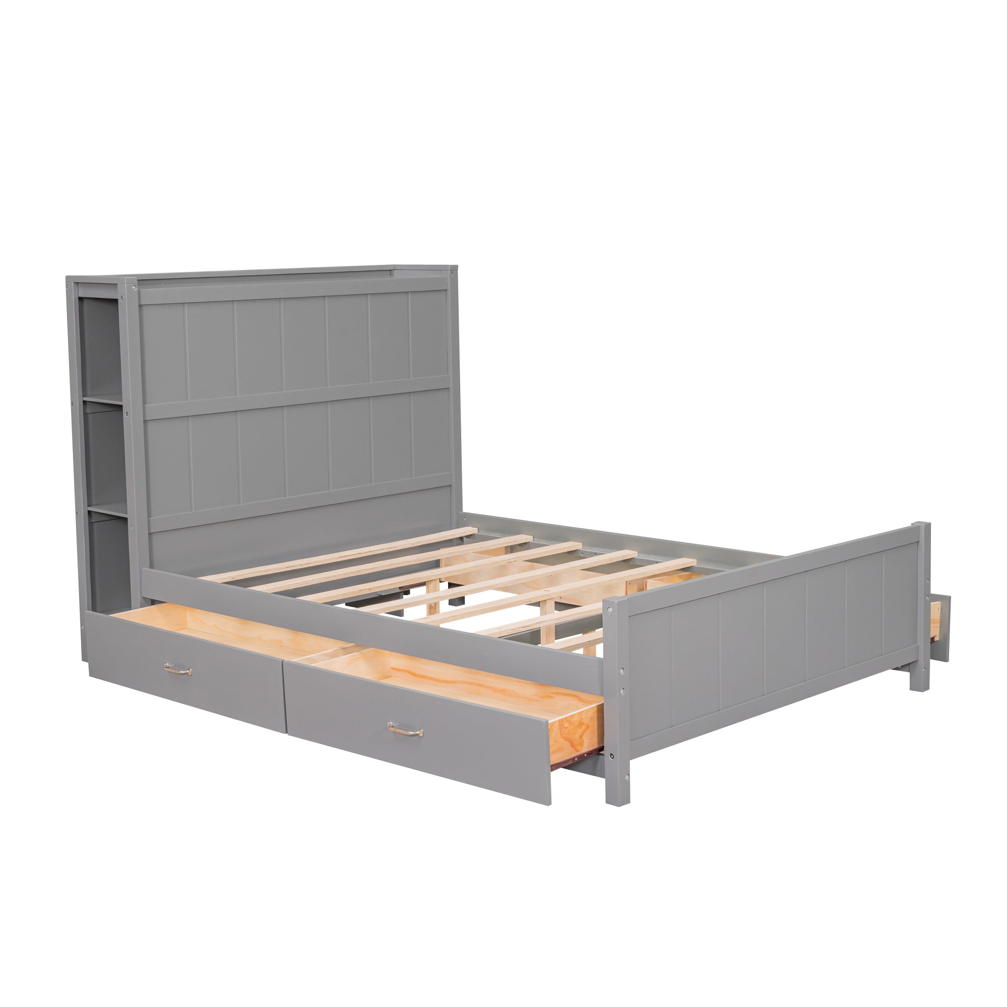 Full Size Platform Bed with Drawers and Storage Shelves, Gray - Atlantic Fine Furniture Melbourne FL