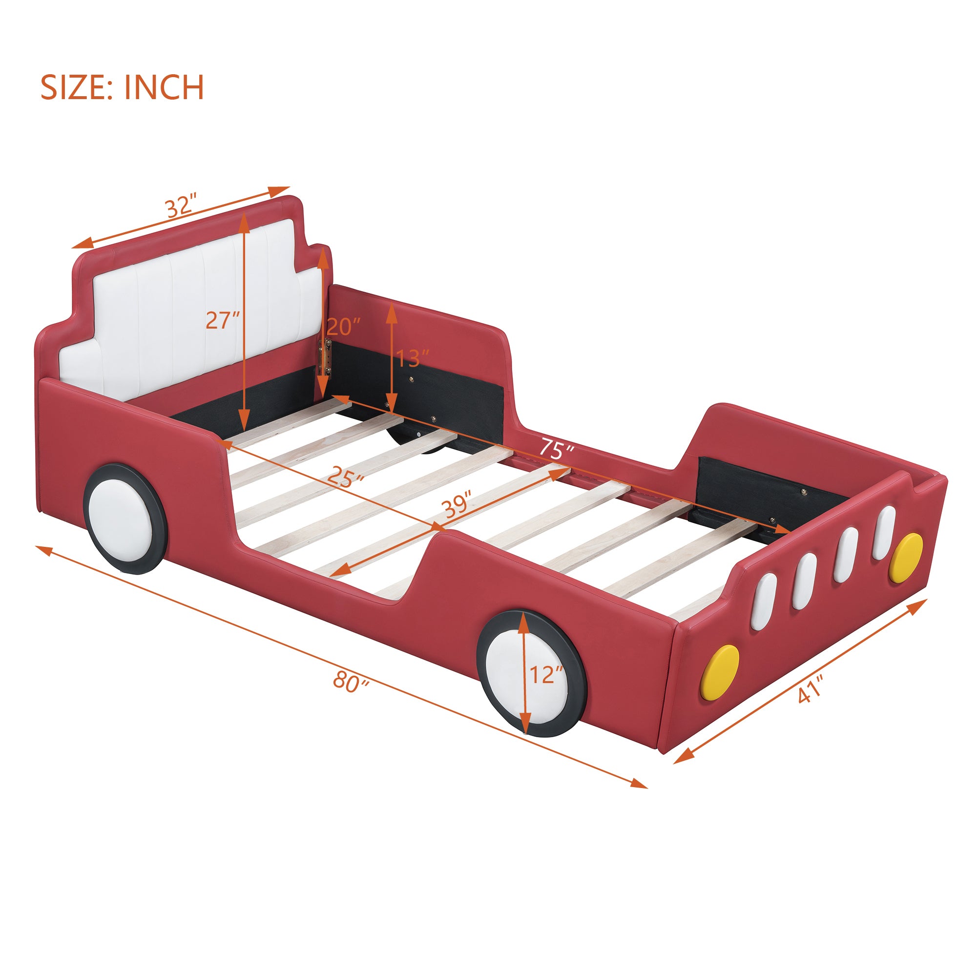 Twin Size Race Car-Shaped Platform Bed with Wheels,Red - Atlantic Fine Furniture Melbourne FL