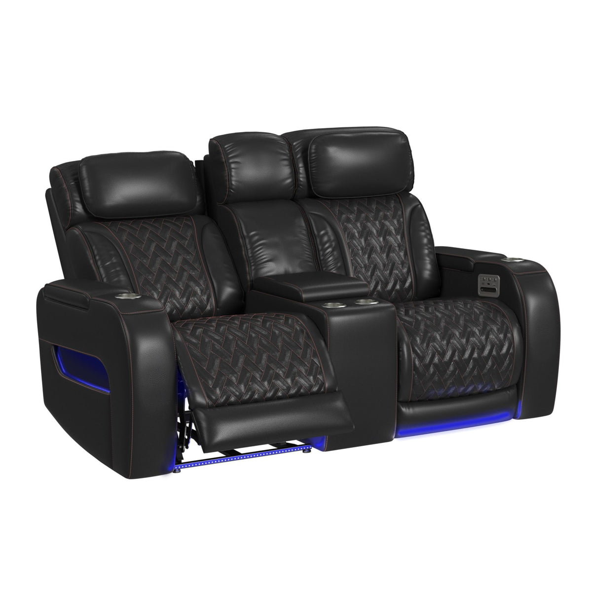 Prime Time P3 Loveseat With LED, Wireless Charger Pocket, And Console in Black by Elements International, view 8