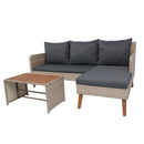 3 Piece Patio Sectional Wicker Rattan Outdoor Furniture Sofa Set Natural Wicker And Cushion - Yellow / Dark Gray