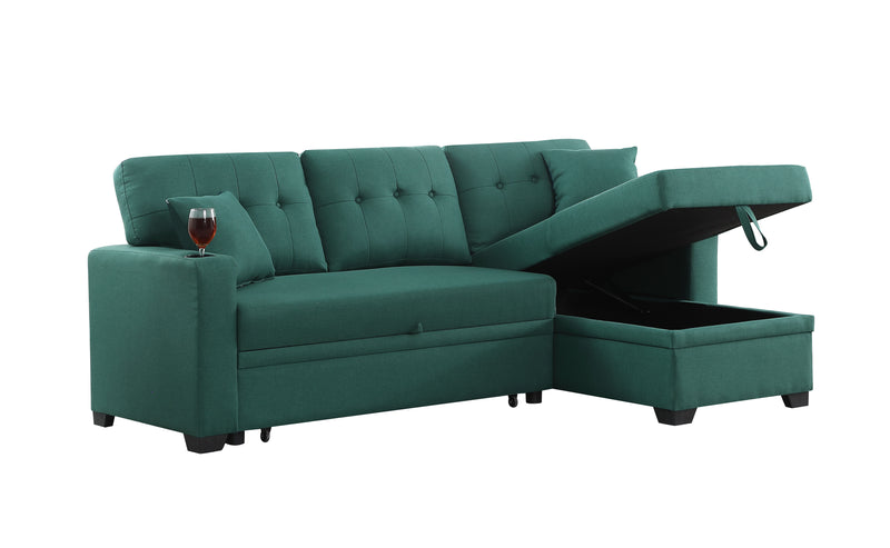 82" Width Sectional With Storage Chaise And Cupholder Armrest