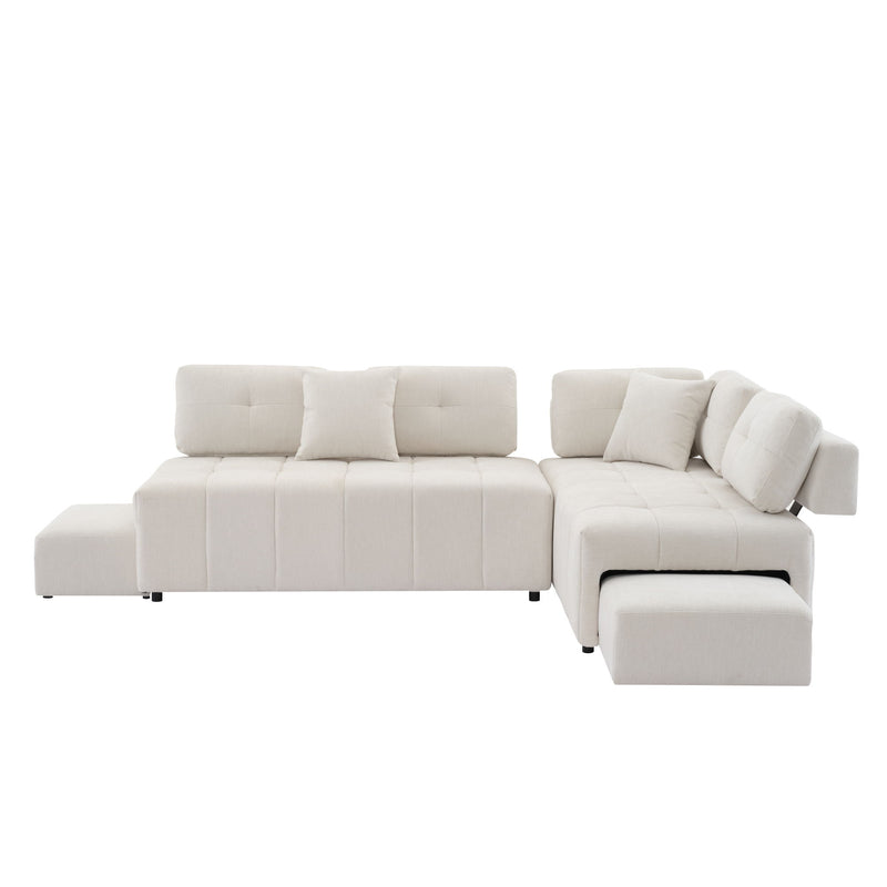 L-Shaped Sofa Sectional Sofa Couch With 2 Stools And 2 Lumbar Pillows For Living Room