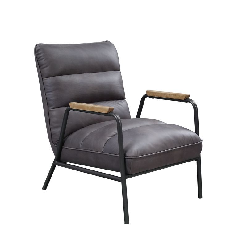 Nignu - Accent Chair - Gray Top Grain Leather & Matt Iron Finish - Atlantic Fine Furniture Inc