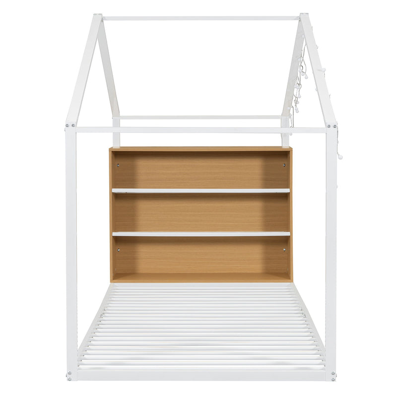 Bed House Frame With Shelves And Lights