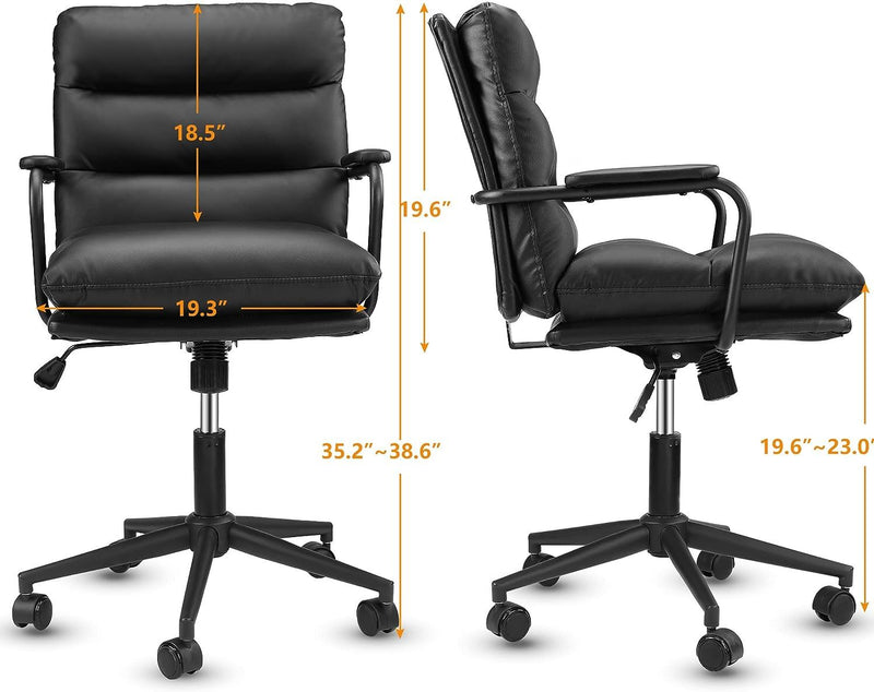 Office Chair Mid Back Desk Chair Modern Excutive Office Chair With Arms And Wheels For Home Office - Black