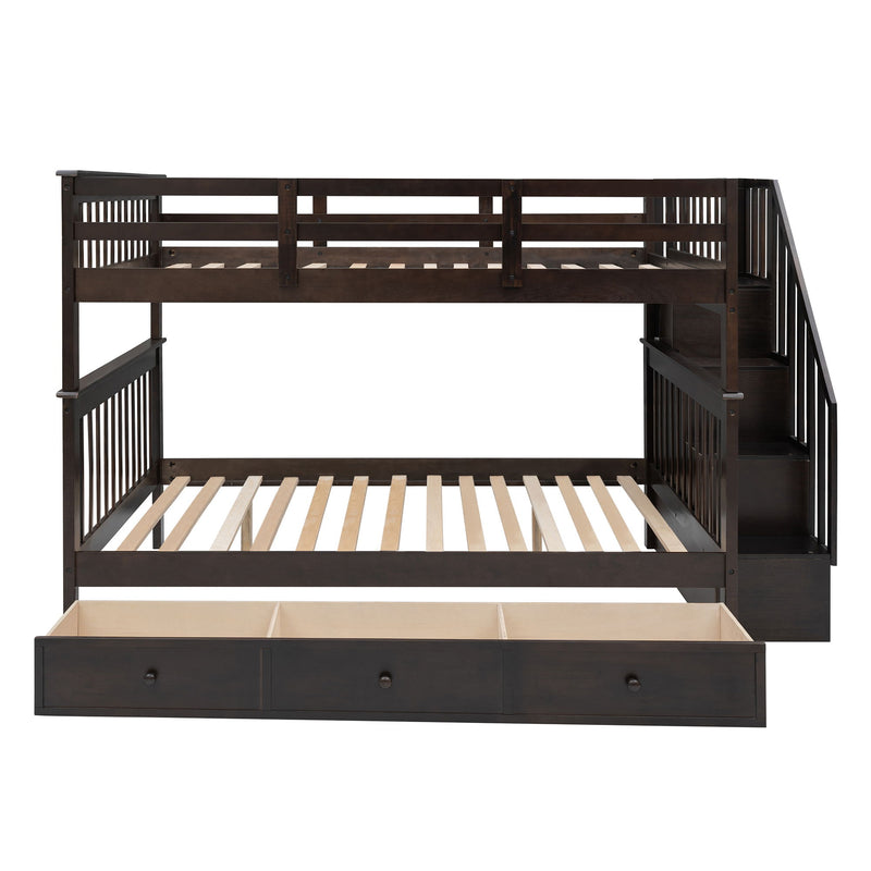 Stairway Bunk Bed With Storage And Guard Rail For Bedroom