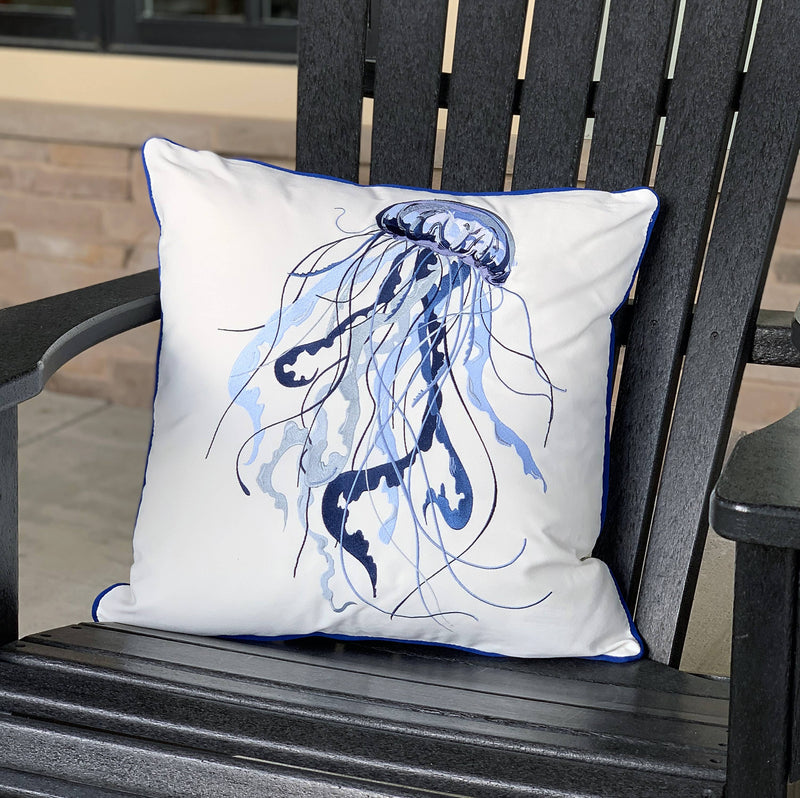 Blue Jellyfish Indoor/Outdoor Throw Pillow