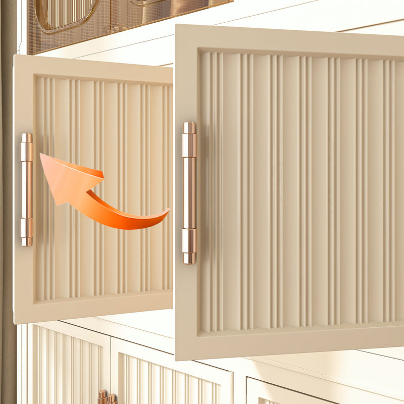 Portable Wardrobe Closet Storage Organizer With Magnetic Doors, Polypropylene - Cream White