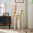 Mother's Day Gift Set Gilded White 3D Relief Flower Metal Vase Set - White / Gold