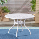 Tranquilius - Outdoor Round Dining Table With Lattice Tabletop, Umbrella Hole And Curved Legs