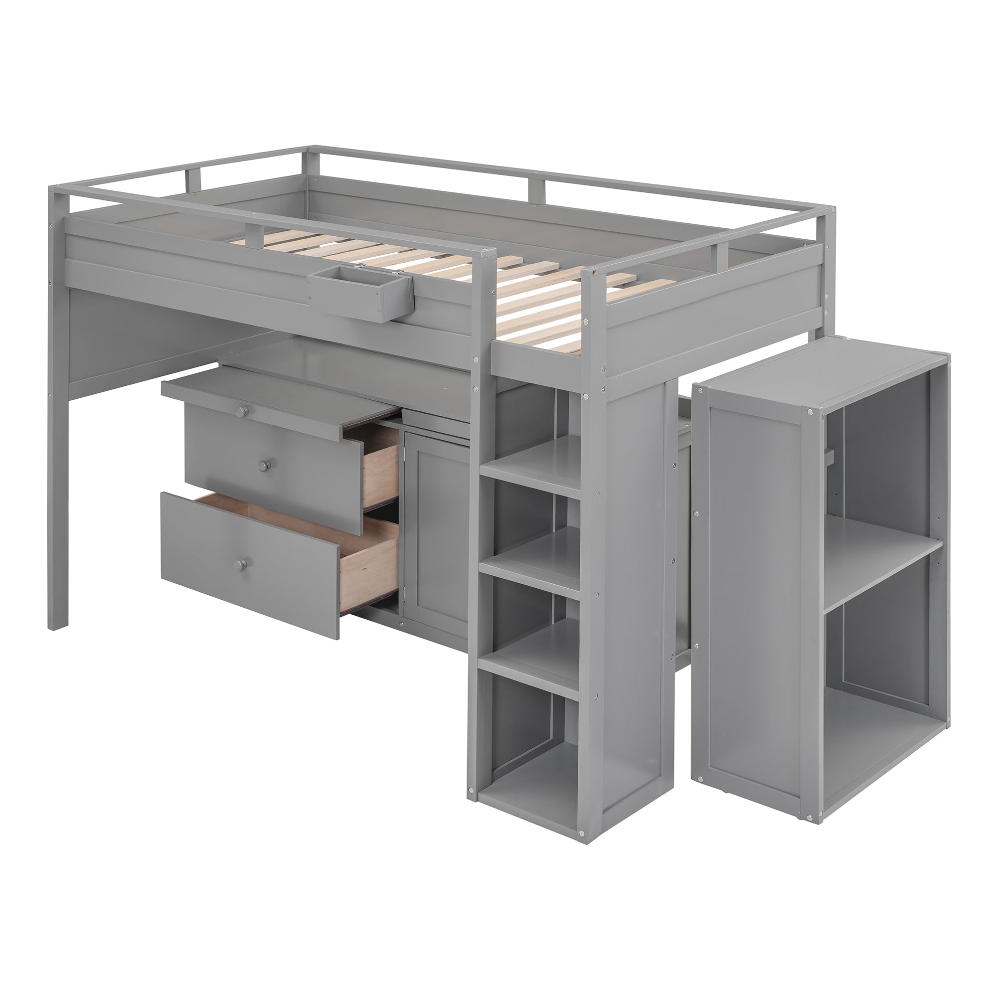 Loft Bed with Rolling Cabinet and Desk - Gray - Atlantic Fine Furniture Melbourne FL