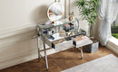 33.9" Mirrored Makeup Vanity Desk With Mirror And Lights, Mirrored Console Vanity Table With 2 Big Drawers & Open Shelf, Dressing Table With Charging Station For Bedroom - Silver