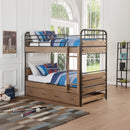 Adams - Twin Over Twin Bunk Bed With Trundle - Antique Oak & Gunmetal