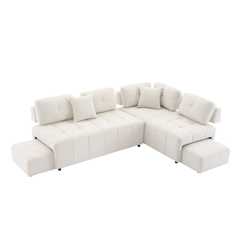 L-Shaped Sofa Sectional Sofa Couch With 2 Stools And 2 Lumbar Pillows For Living Room