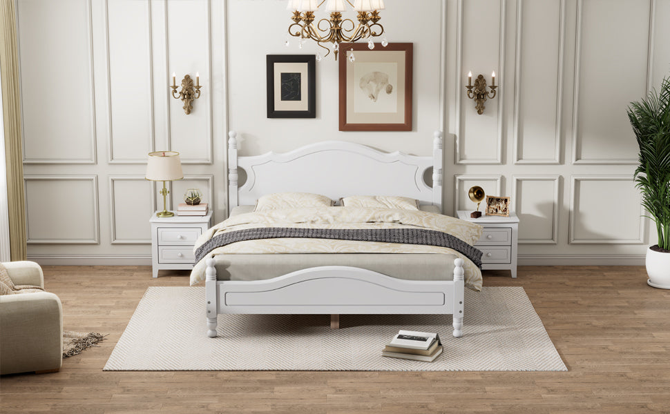 Queen Size Wood Platform Bed Frame,Retro Style Platform Bed with Wooden Slat Support,White - Atlantic Fine Furniture Melbourne FL