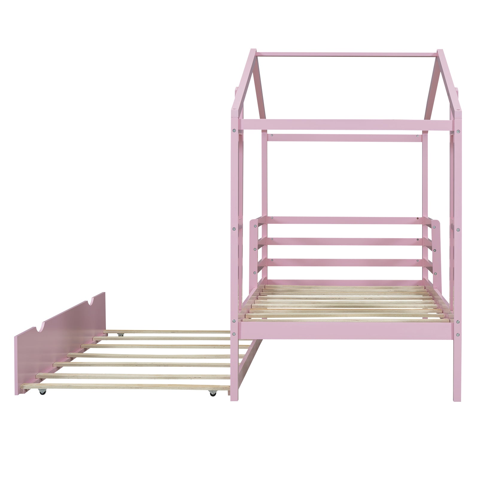 Twin Size Wood House Bed with Fence and Writing Board,Pink - Atlantic Fine Furniture Melbourne FL